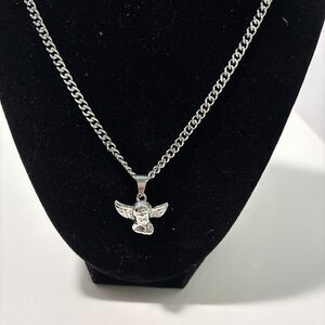 Dalmata Cherub Necklace Silvertone 21 In FREE SHIPPING